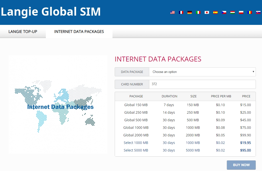 حزم بيانات الإنترنت لبطاقة SIM من Langie Global 3G